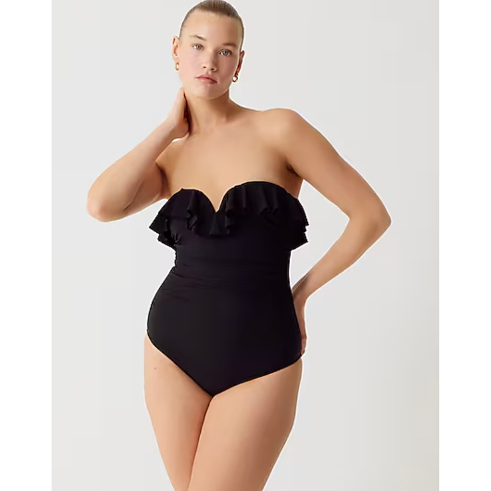 J. Crew Black Ruffle Bandeau One-Piece Swimsuit